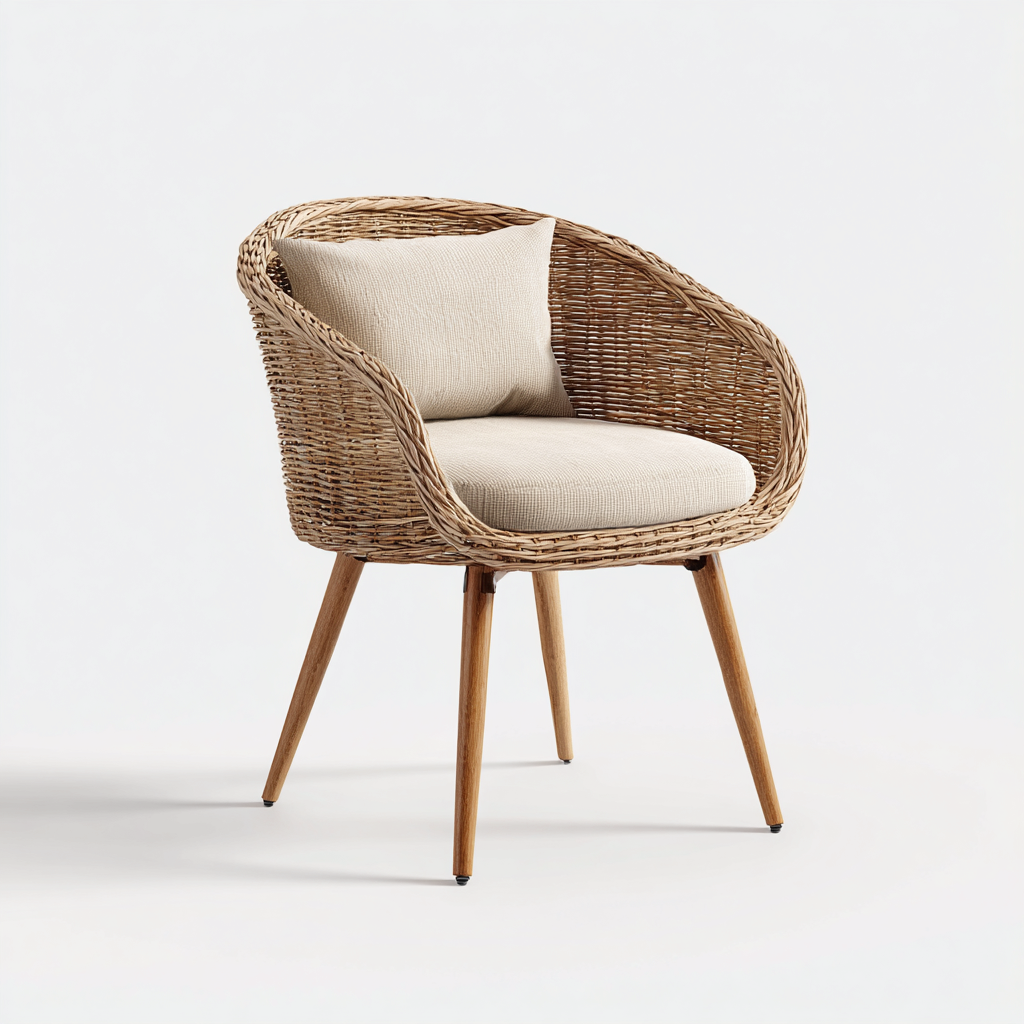 Gartenstuhl aus Rattan und Holz 66x62x82 cm für Garten - naturfarben und beige - modernes Design-Vanorvinest