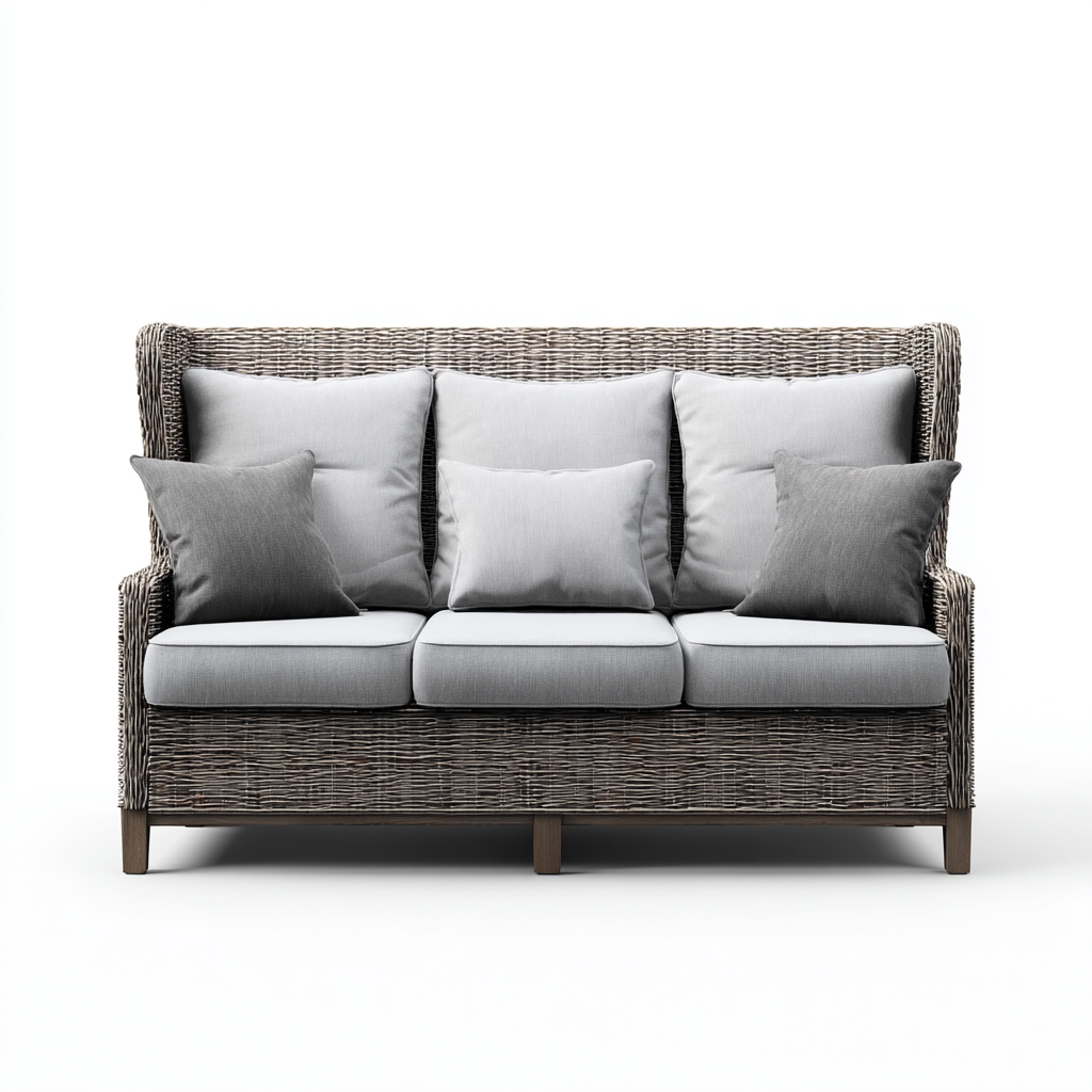 Gartensofa Rattan Stoff 190x82x95 cm - Natur-Grau - Klassisches Design-Vanorvinest