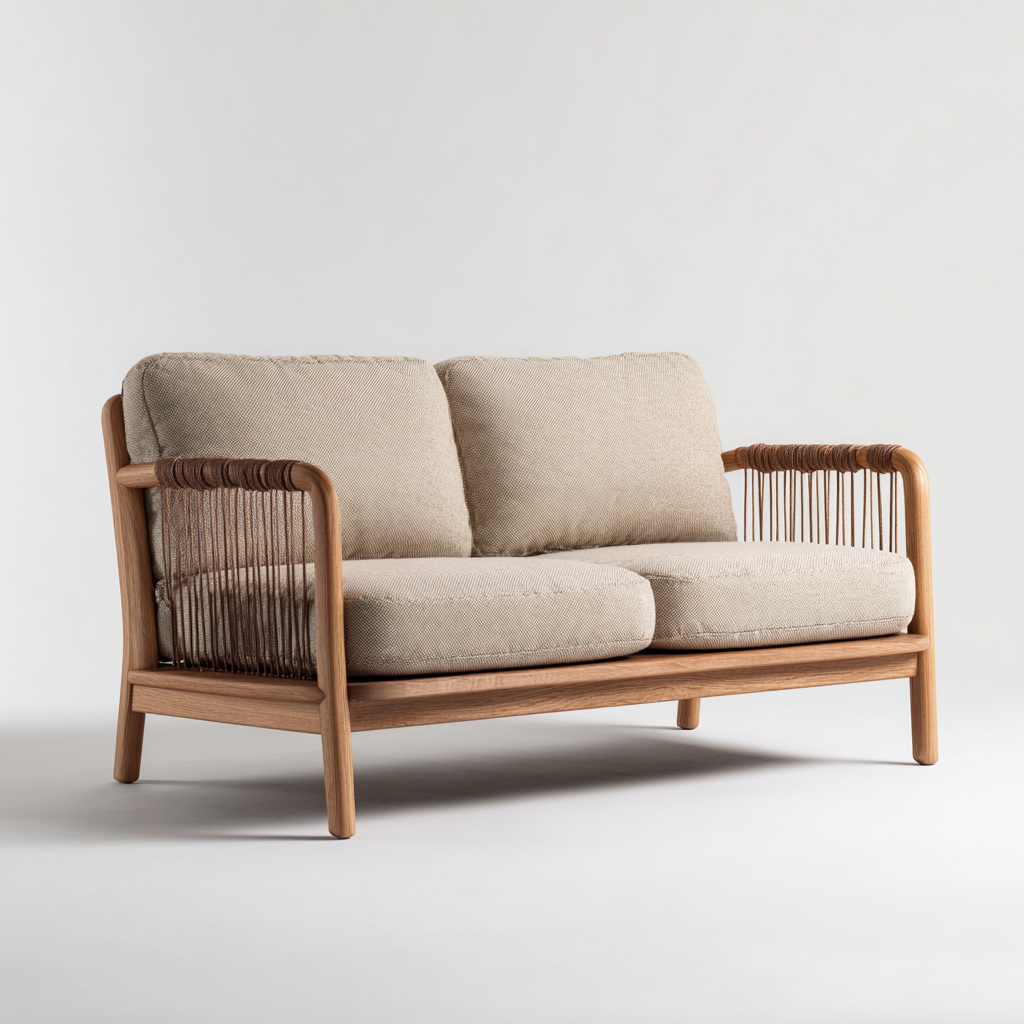 Gartensofa Holz 162x76x76 cm Beige-Braun - 2-Sitzer Design mit Armlehnen-Vanorvinest