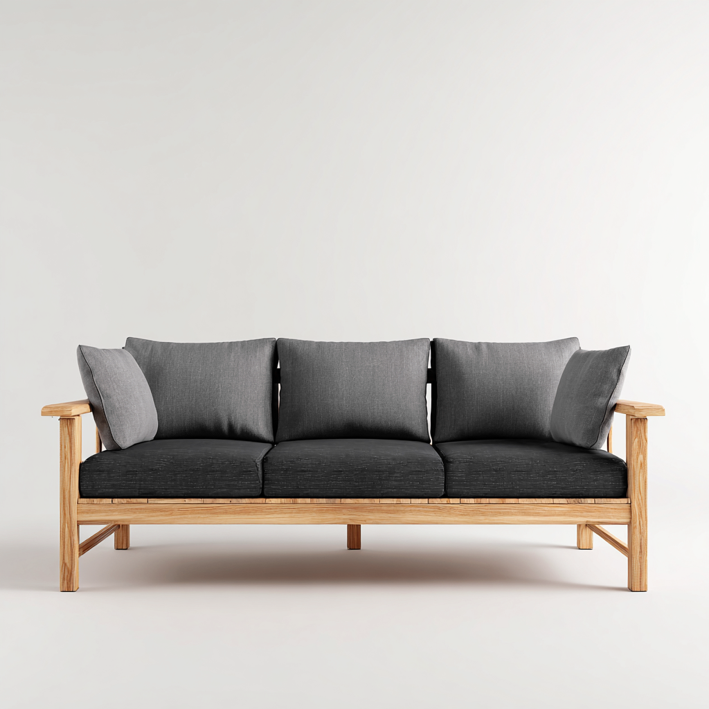 Gartensofa Holz Stoff 210x80x78 cm - Natur-Grau-Schwarz - Modernes Design-Vanorvinest