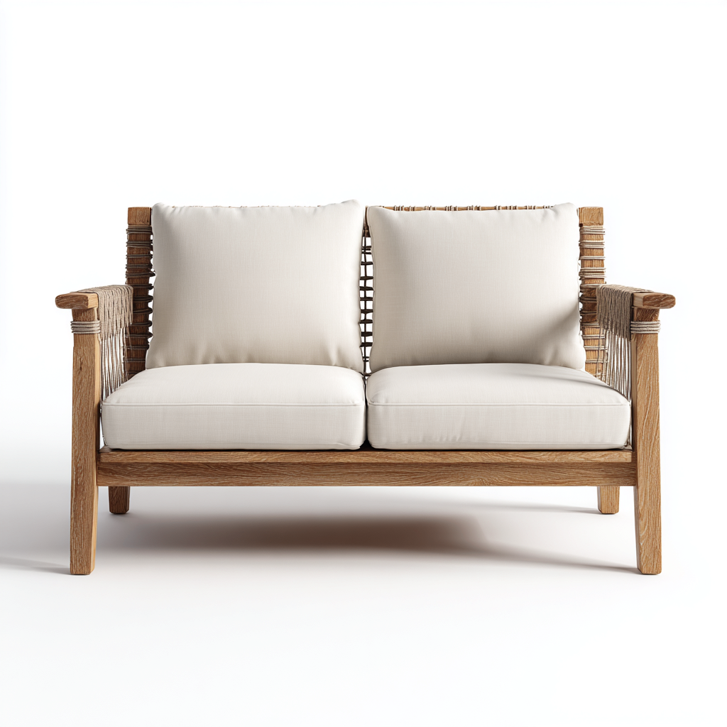 Gartensofa Holz Seilgeflecht 148x82x86 cm Natur-Weiß - Modernes Outdoor Design-Vanorvinest