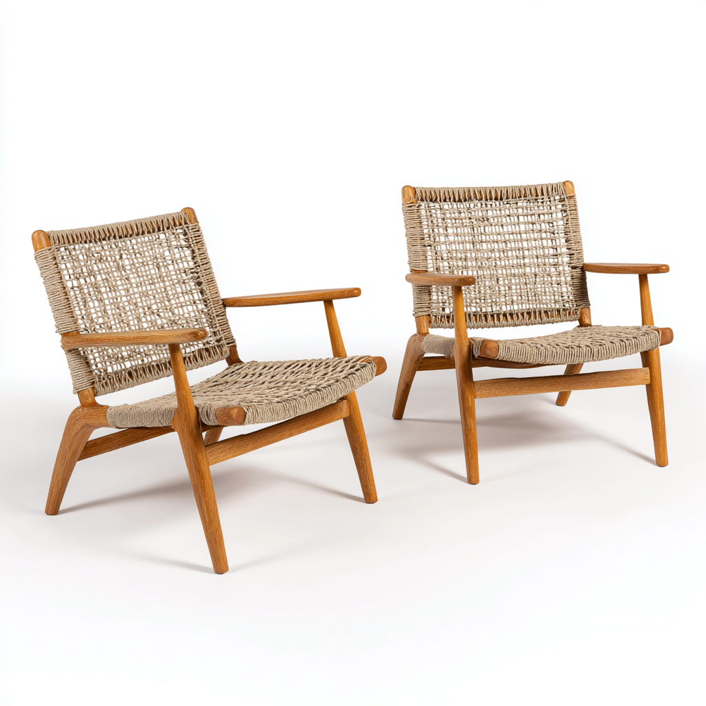 Gartenstuhl Holz Seilgeflecht 64x70x76 cm Natur-Beige - Moderner Loungestuhl im 2er-Set-Vanorvinest