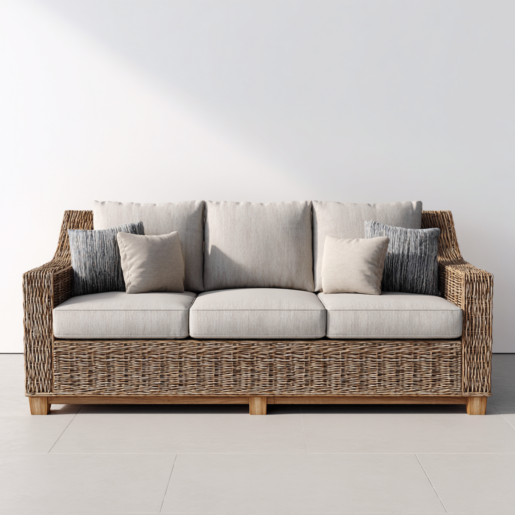 Gartensofa Rattan 210x82x78 cm Beige-Braun - 3-Sitzer Design mit Armlehnen-Vanorvinest