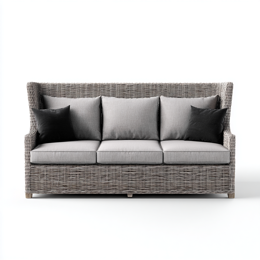 Gartensofa Rattan Stoff 200x80x92 cm - grau - klassisches Design-Vanorvinest