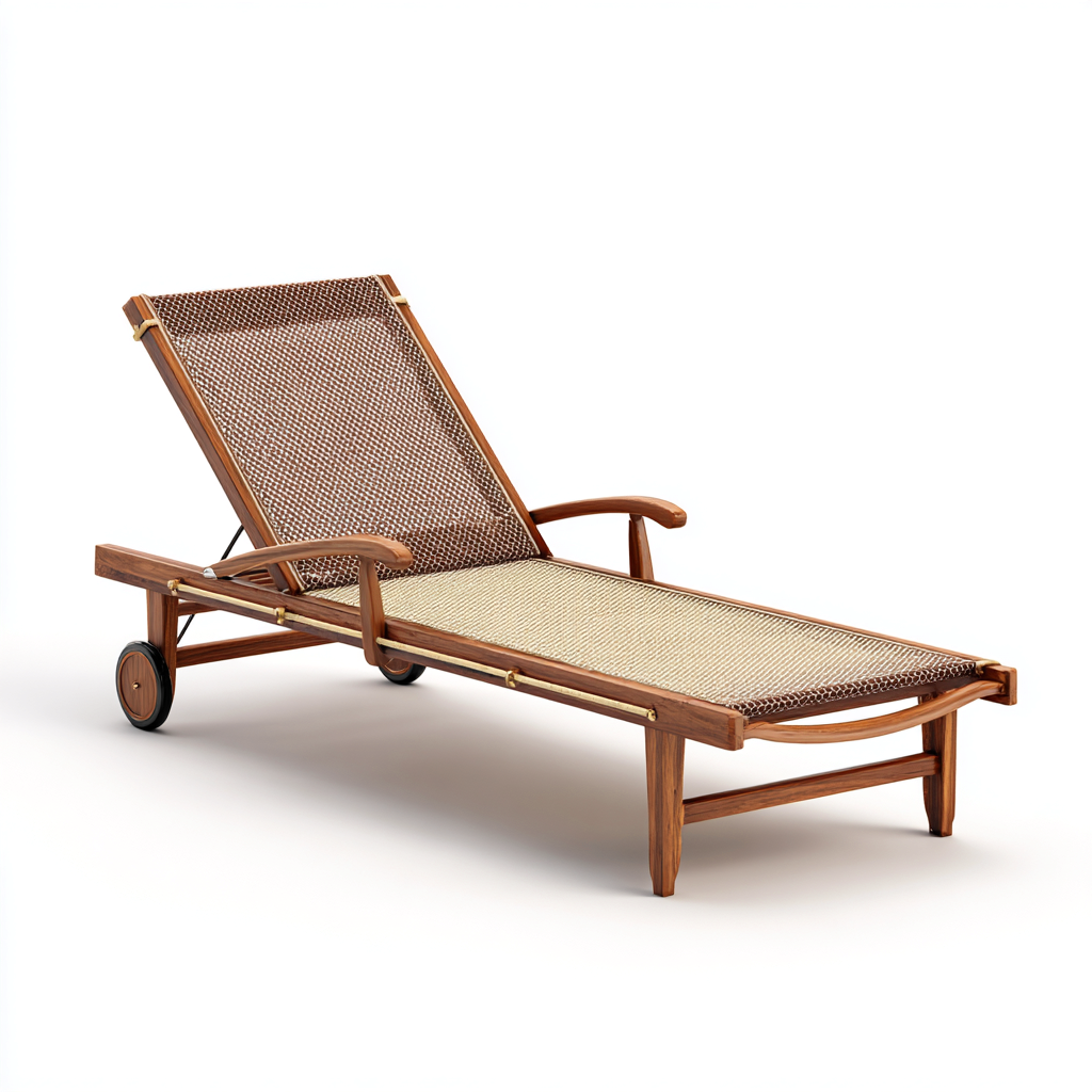 Sonnenliege aus Holz mit Geflecht 200x68x88 cm - beige-braun - verstellbare Gartenliege mit Rollen für Terrasse und Garten-Vanorvinest