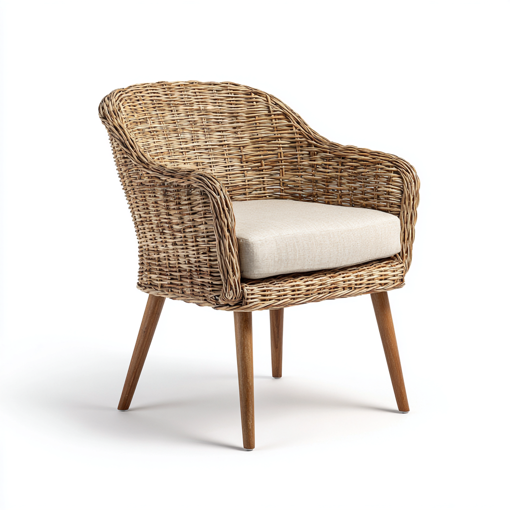 Gartenstuhl Rattan Holz Stoff 62x64x80 cm Beige-Braun natürliches Design-Vanorvinest