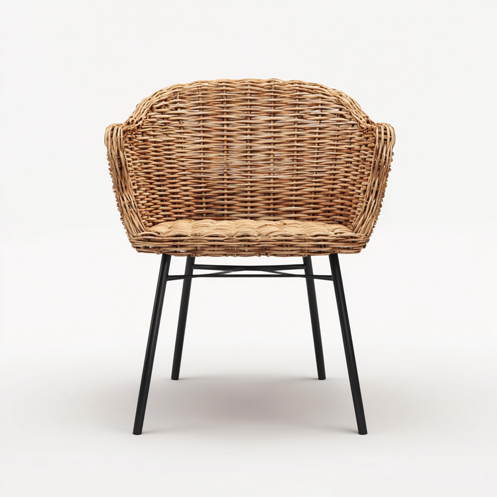 Gartenstuhl aus Rattan und Metall 60x58x82 cm für Garten - naturfarben und schwarz - klassisches Design-Vanorvinest
