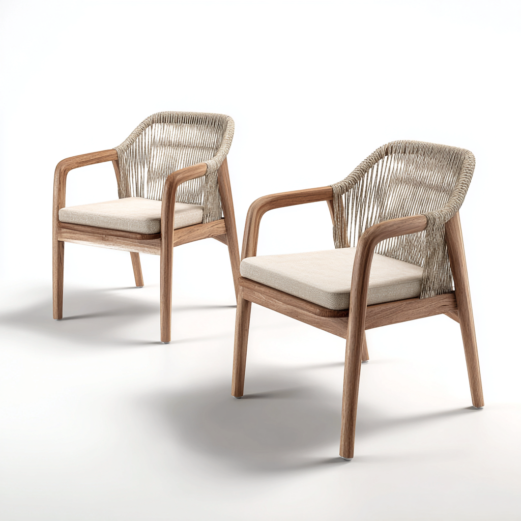 Gartenstuhl Set 2 Stück Holzgestell Armlehnen Geflecht Stoffbezug beige 55 x 60 x 85 cm - modernes Design-Vanorvinest