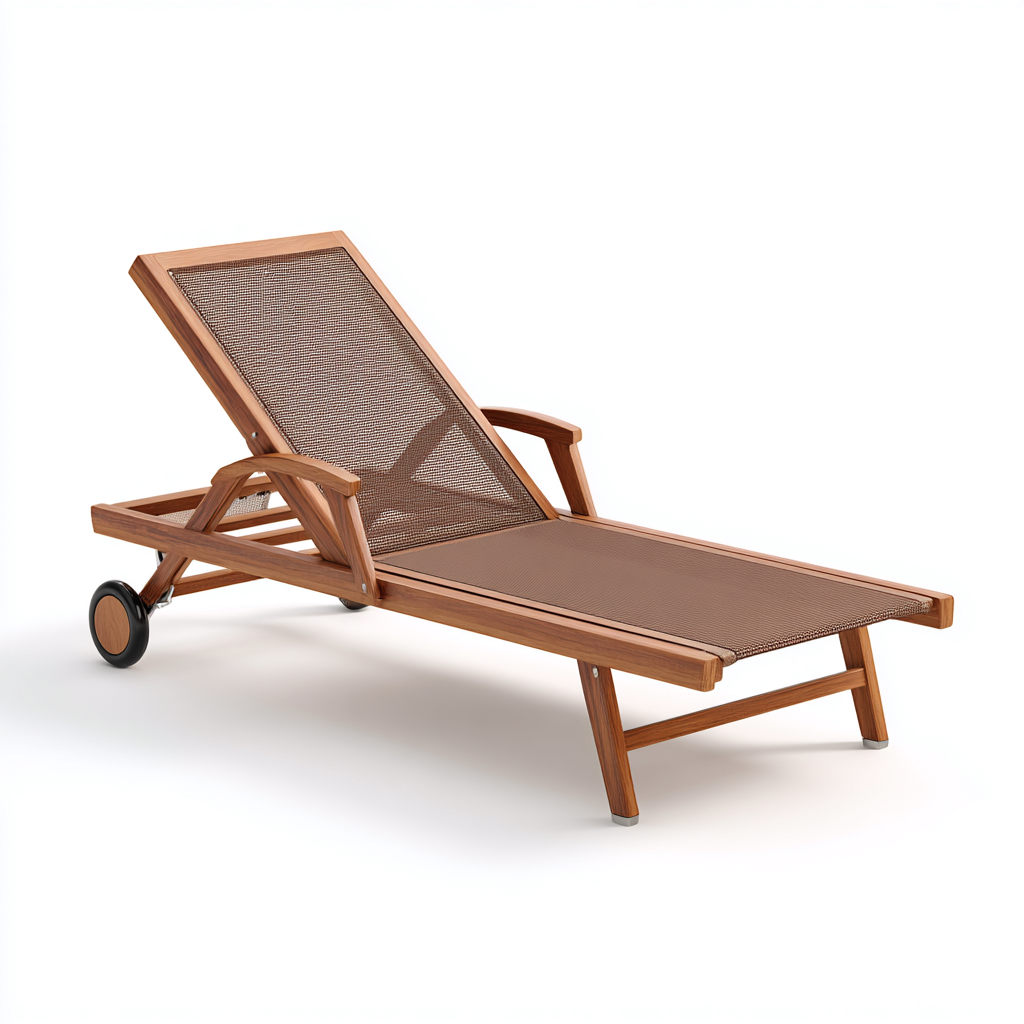 Sonnenliege 200x72x90 cm - Holz und Textilgewebe in Braun - verstellbare Gartenliege mit Rollen-Vanorvinest