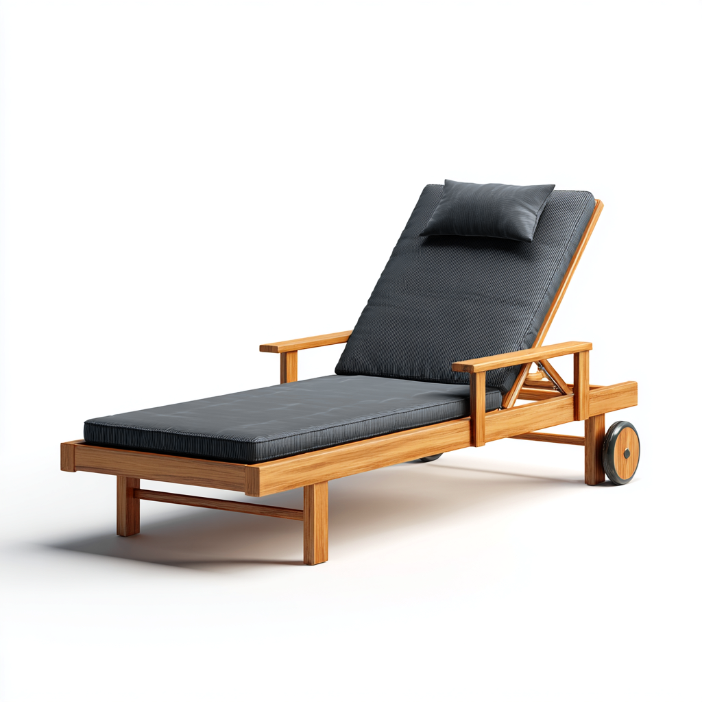 Sonnenliege Holz 198x72x86 cm - Natur-Schwarz - mit Rollen und Armlehnen-Vanorvinest