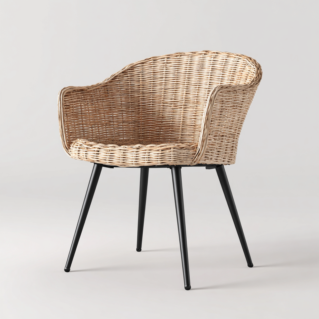 Gartenstuhl Rattan und Metall 64x60x82 cm - Natur und Schwarz - modernes Outdoor-Design-Vanorvinest