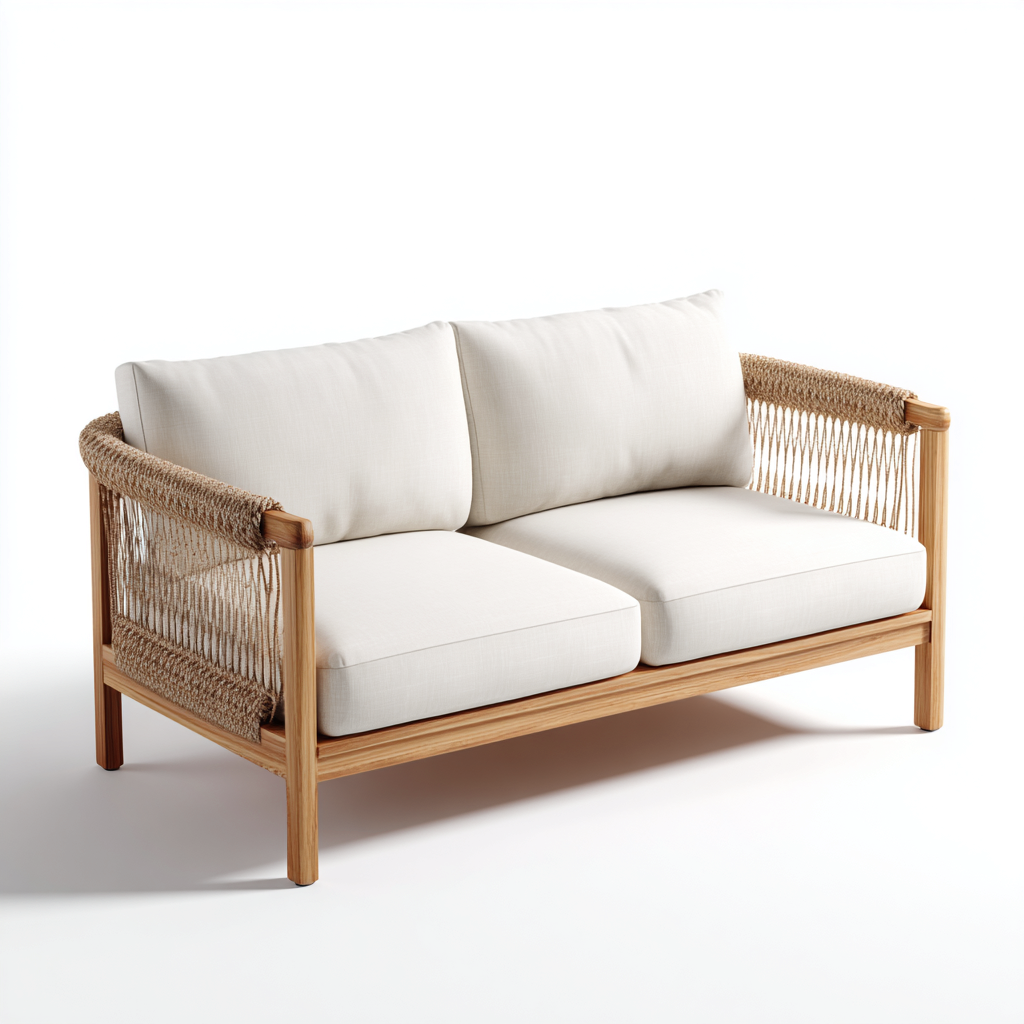 Gartensofa 155x76x78 cm Holz und Stoff beige-braun - 2 Sitzplätze - natürliches Outdoor Sofa-Vanorvinest