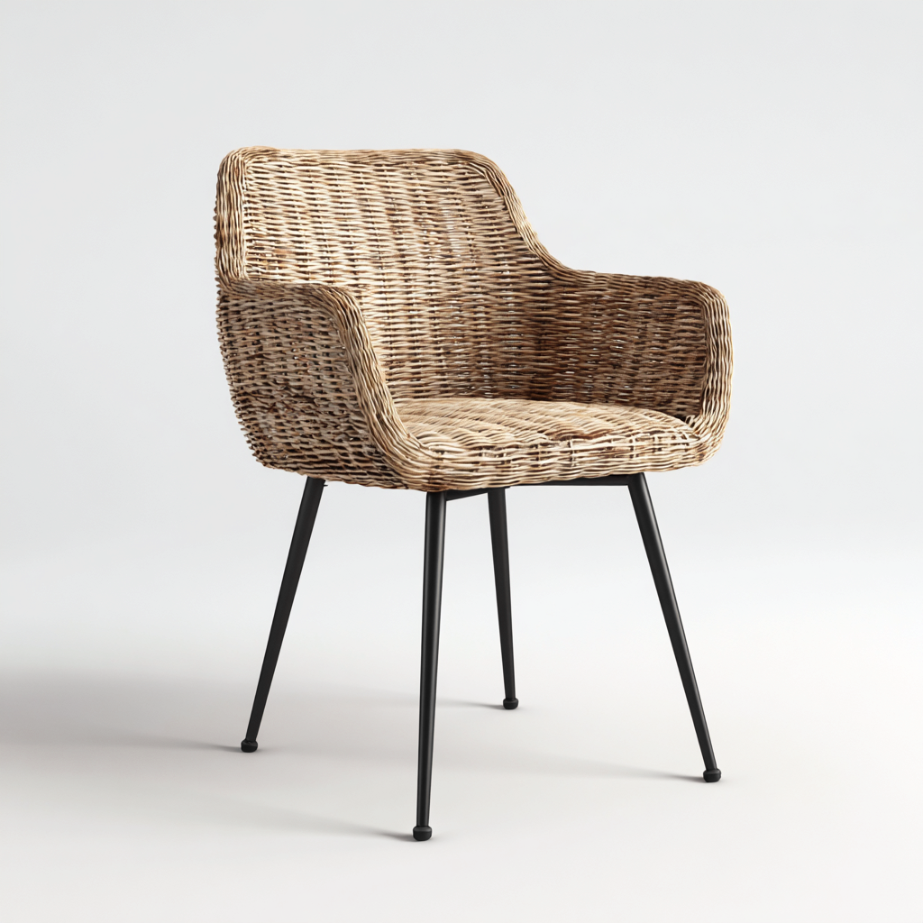 Gartenstuhl Rattan Metall 62x60x82 cm - Natur-Schwarz - Modernes Design-Vanorvinest