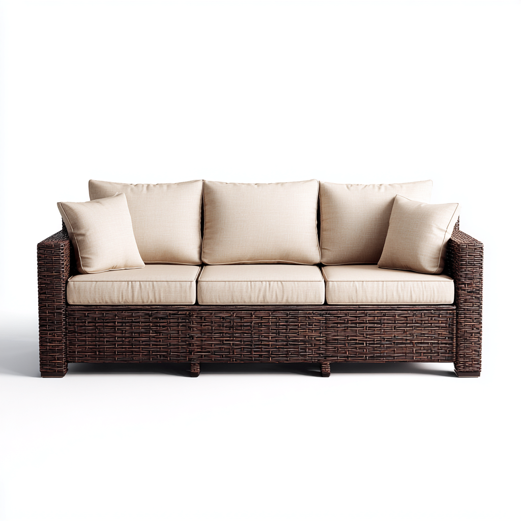 Gartensofa Rattan Stoff 200x80x78 cm Braun-Beige modernes Outdoor-Sofa-Vanorvinest