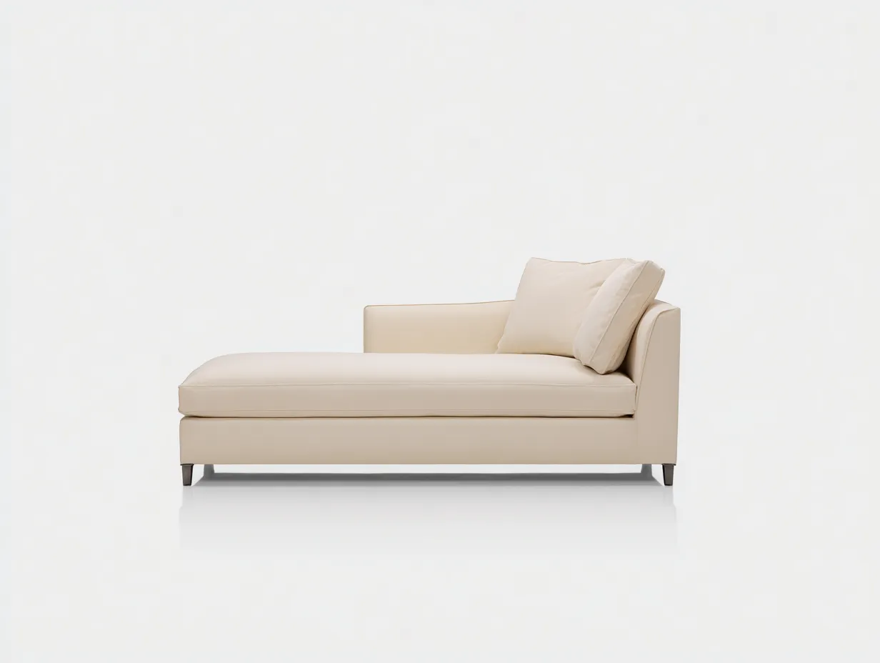 Chaiselongue aus glattem Kunstleder 194x80x76 cm - Creme und Silber - schmale Metallbeine für Wohnzimmer