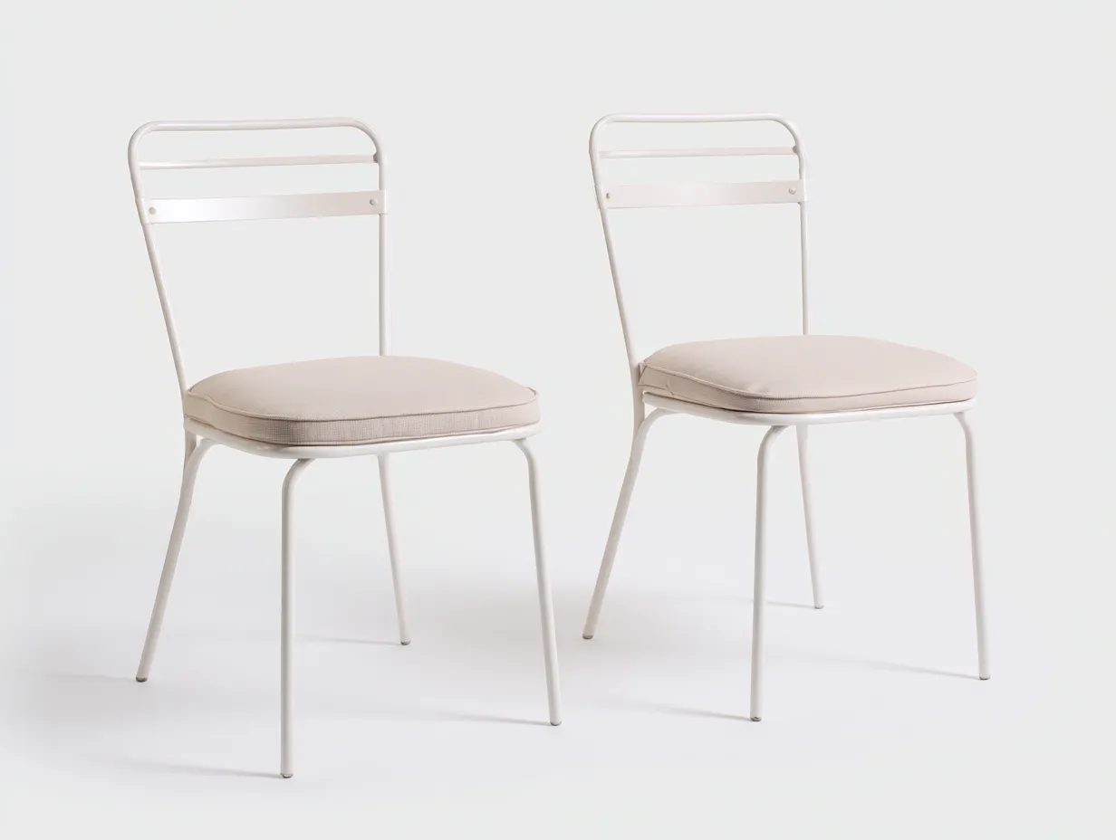 Esszimmerstuhl Metall 45x50x86 cm - Weiß und Beige - Sitzkissen für draußen