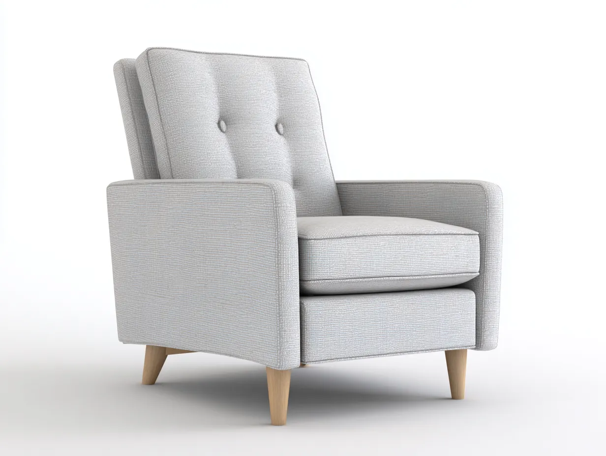 Sessel Stoff 90x87x96 cm - Hellgrau - Knopfheftung und Holzfüße für Wohnzimmer