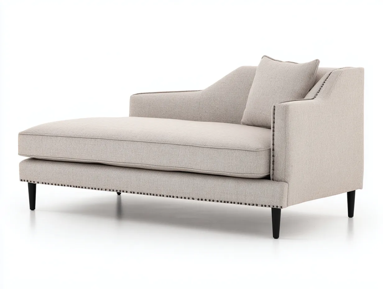 Chaiselongue aus beigefarbenem Stoff 185x86x82 cm - Beige und Schwarz - Nietenbesatz für Wohnzimmer