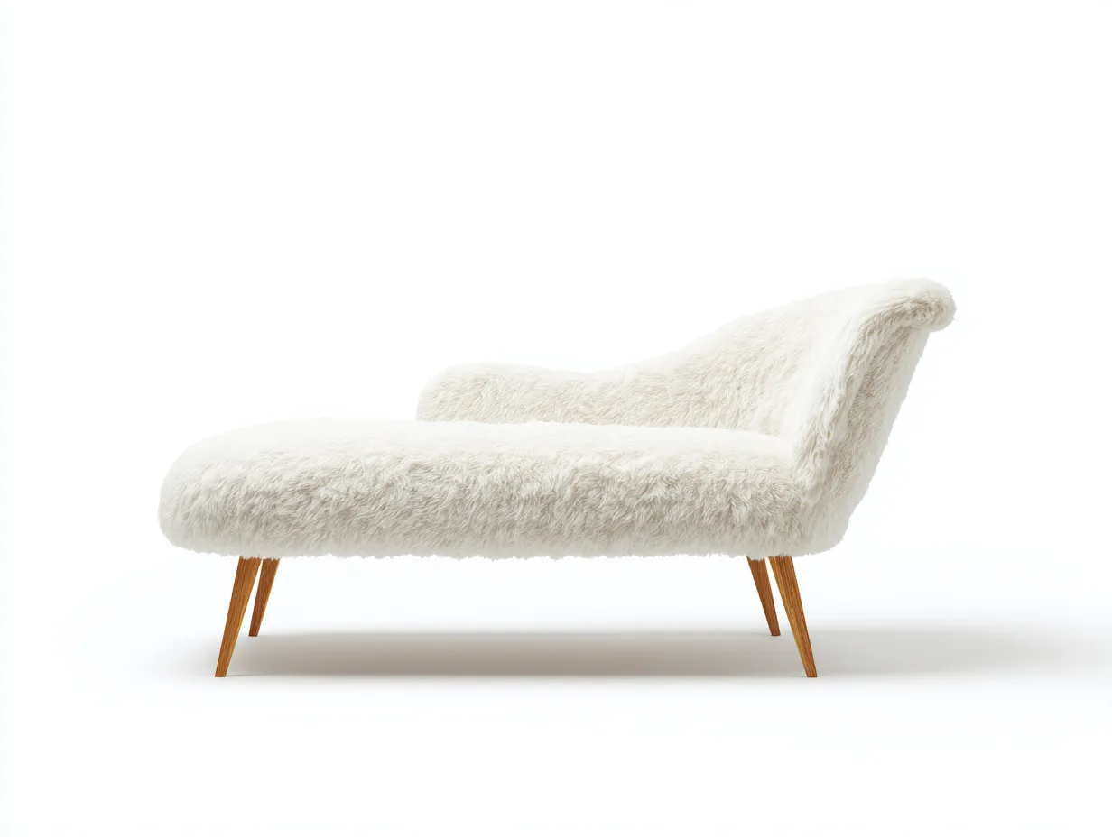 Chaiselongue mit Kunstfellbezug 195x80x83 cm - Creme und Natur - geschwungene Form für Wohnzimmer