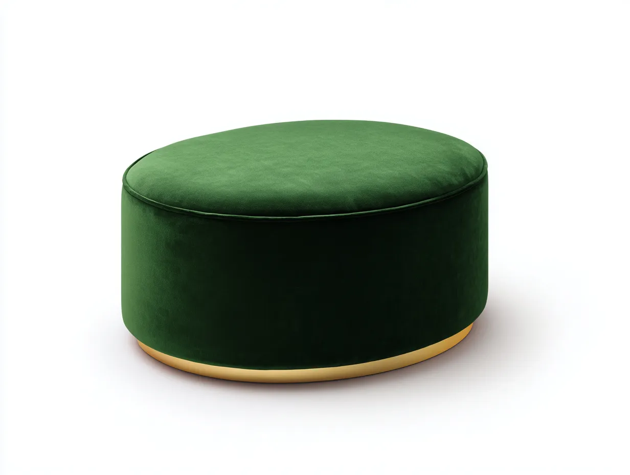 Fußhocker oval 80x55x38 cm - Grün und Gold - Samtbezug mit Metallbasis für Wohnzimmer