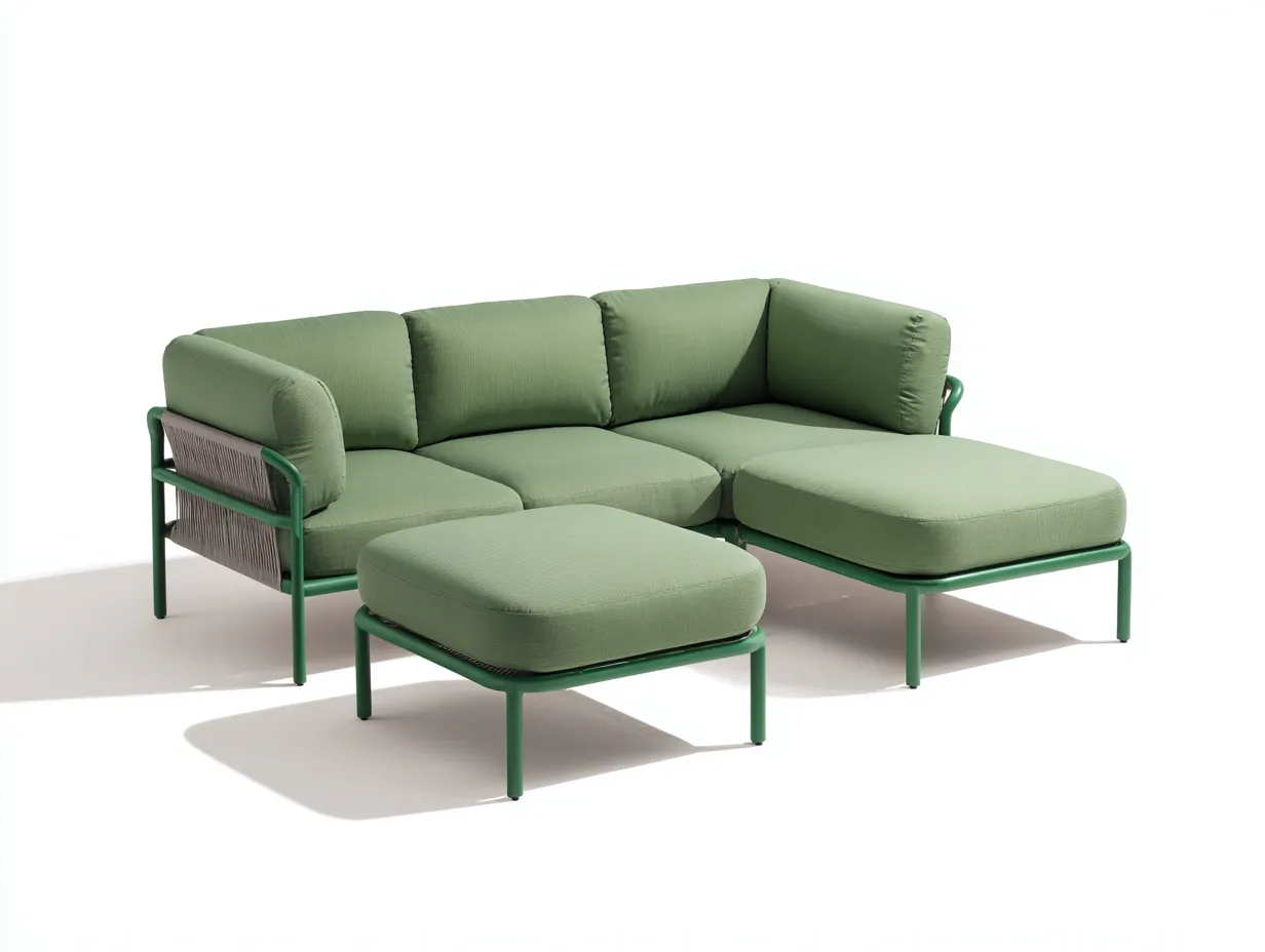Ecksofa-Set Stoff 200x170x76 cm - grün - mit Hocker für Gartenbereich