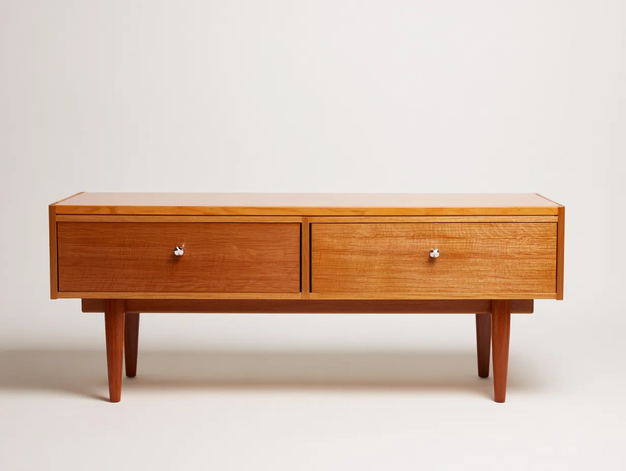 Mesa De Centro de madera 115x55x44 cm - madera miel - dos cajones con pomos para salón