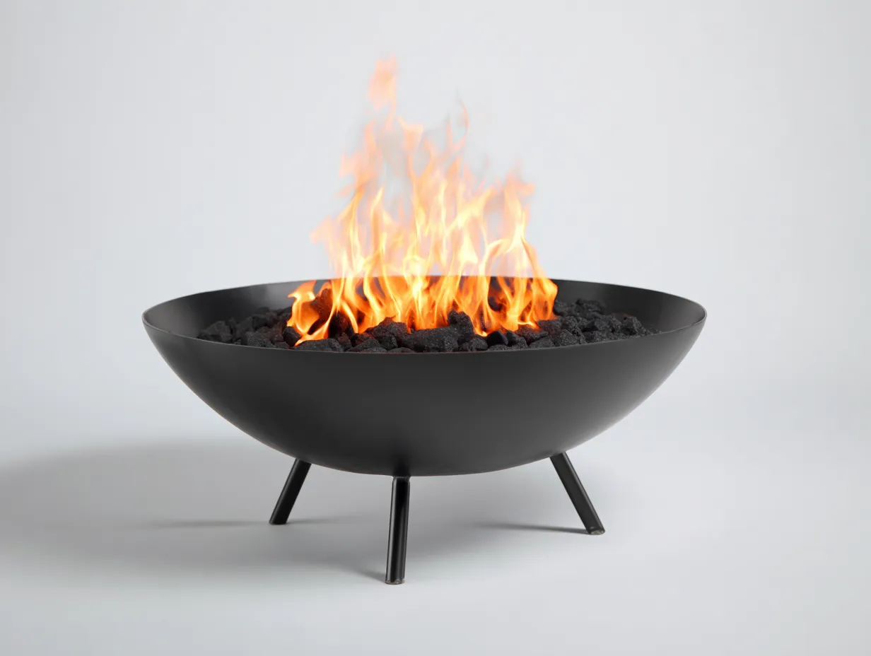 Brasero redondo de metal 92x92x50 cm - negro mate - para exterior con patas elevadas
