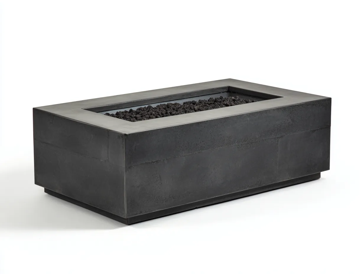 Brasero rectangular de acero negro 144x56x39 cm - negro ahumado - para exterior con perfil bajo