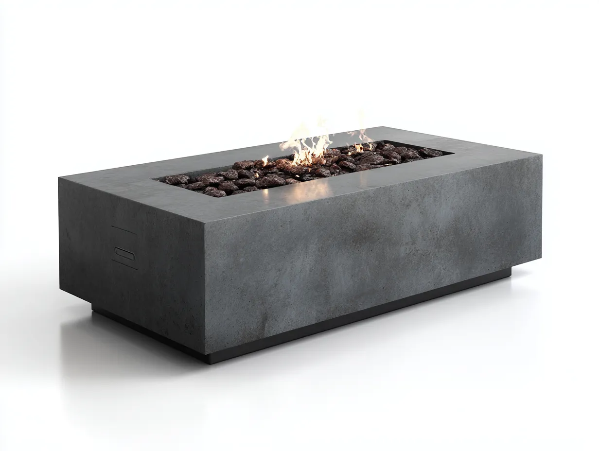 Brasero rectangular de metal con acabado cemento 150x60x42 cm - gris oscuro - para exterior con diseño lineal