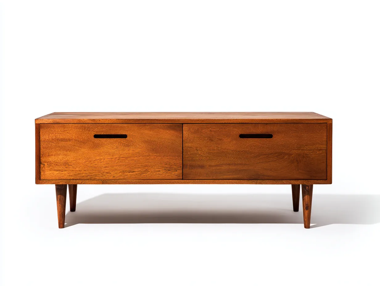 Mesa De Centro de madera 125x57x43 cm - nogal - dos cajones con tiradores negros