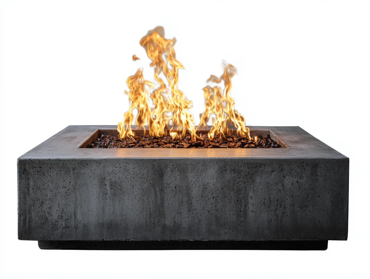 Brasero rectangular efecto hormigón 166x64x45 cm - gris oscuro - para exterior con borde ancho