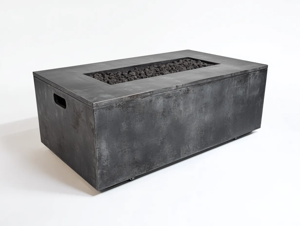 Brasero rectangular de acero envejecido 148x58x44 cm - gris grafito - para exterior con asa lateral