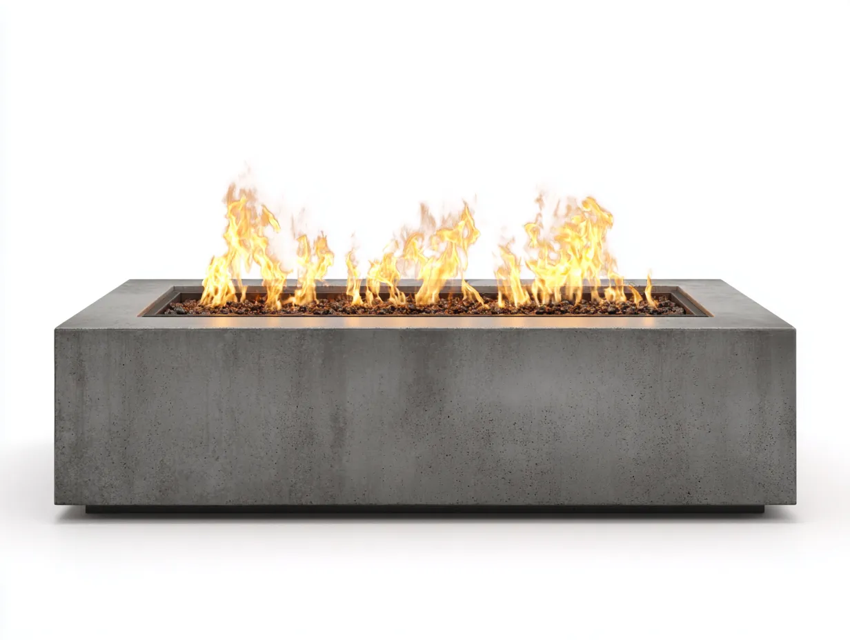 Brasero rectangular efecto cemento 162x62x43 cm - gris hormigón - para exterior con fuego lineal