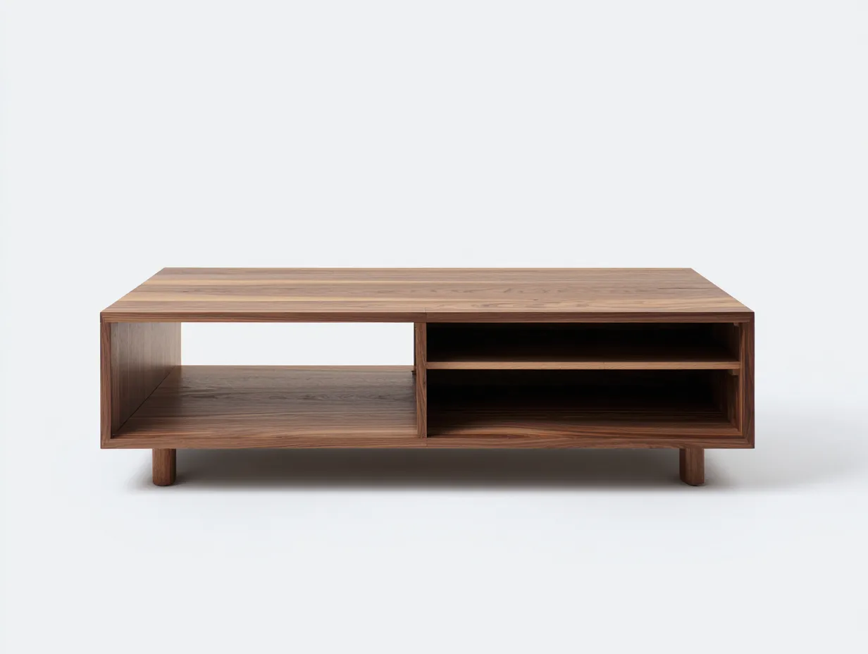 Mesa De Centro de madera 120x60x42 cm - nogal - con estantes abiertos para salón
