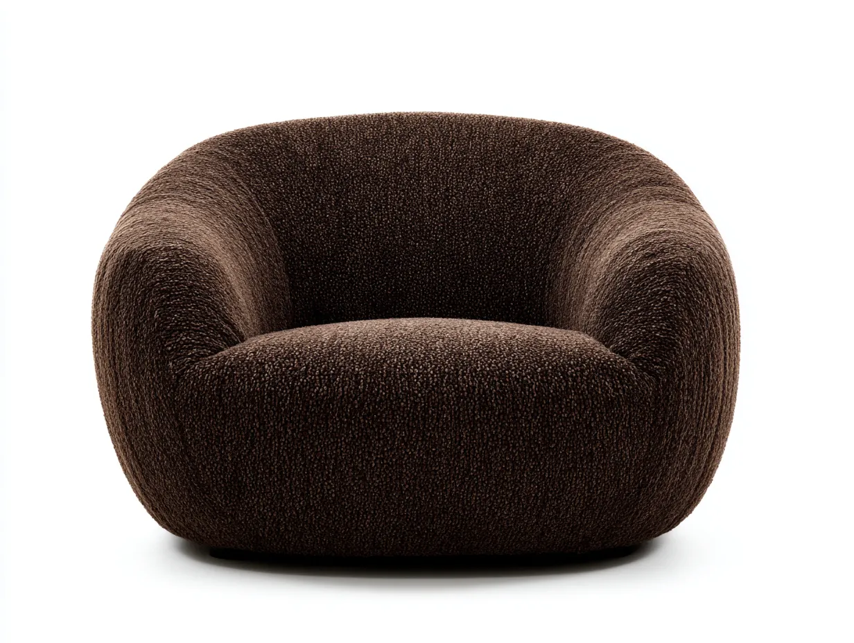 Sillón tapizado bouclé 112x96x76 cm - marrón cacao - forma envolvente para salón