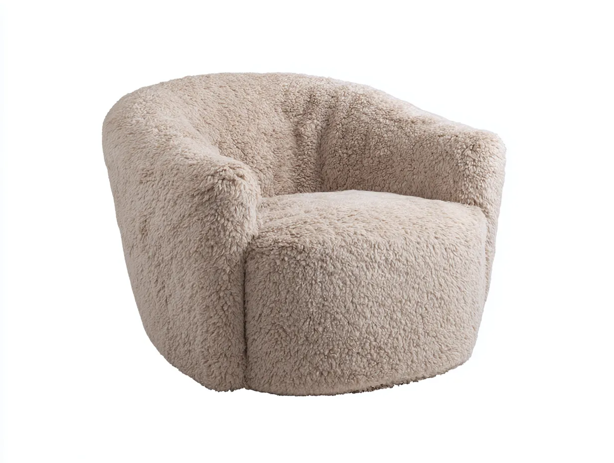 Sillón de pelo sintético 102x94x82 cm - marfil - brazos altos para salón