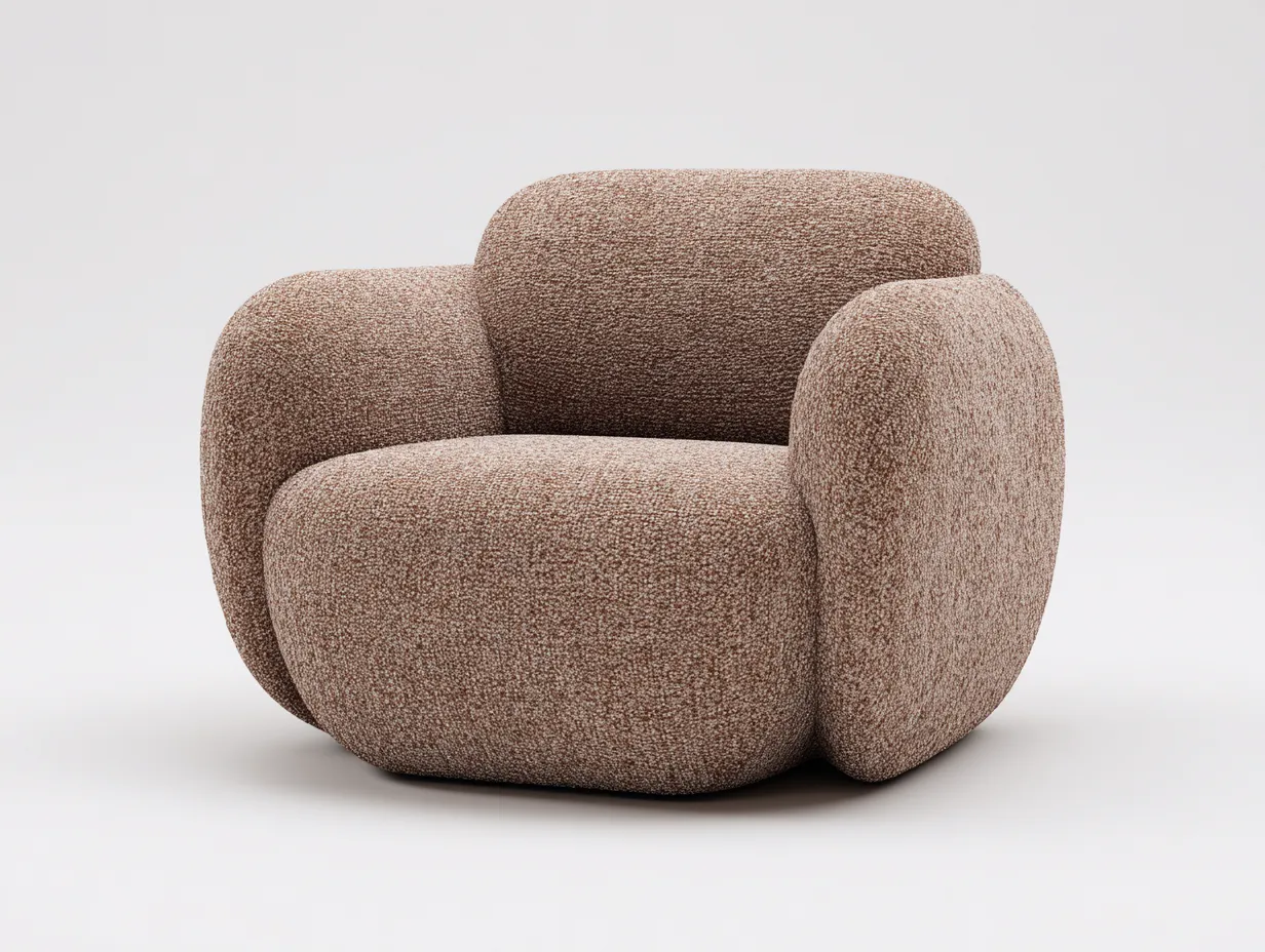 Sillón tapizado de tela rizada 105x92x76 cm - marrón claro - brazos redondeados para salón