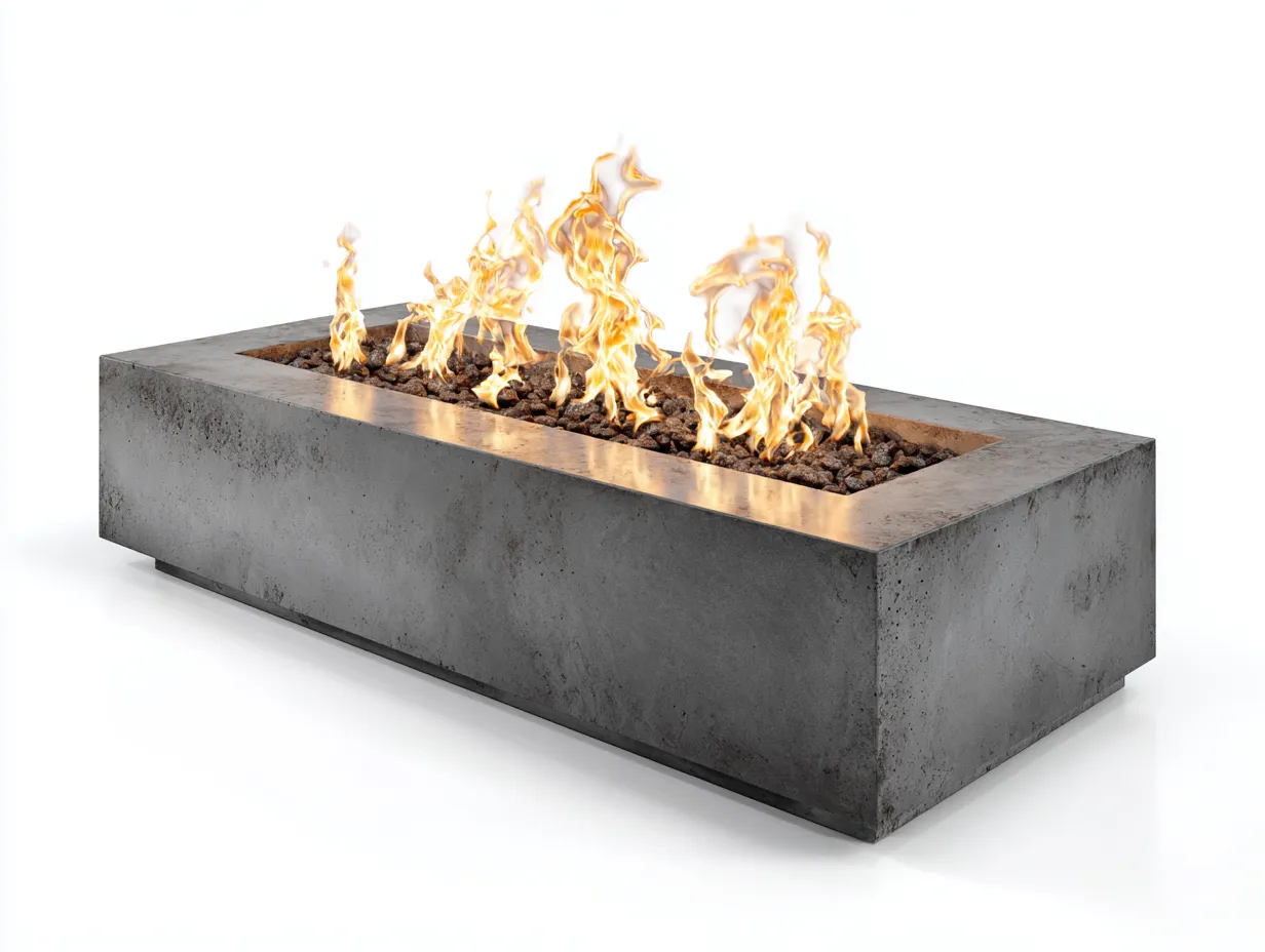 Brasero rectangular gris cemento 170x65x44 cm - gris cemento - para exterior con base baja