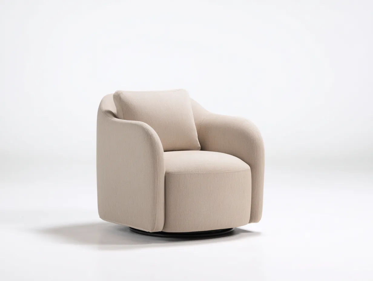 Sillón giratorio de tela 96x90x84 cm - marfil cálido - respaldo envolvente para salón