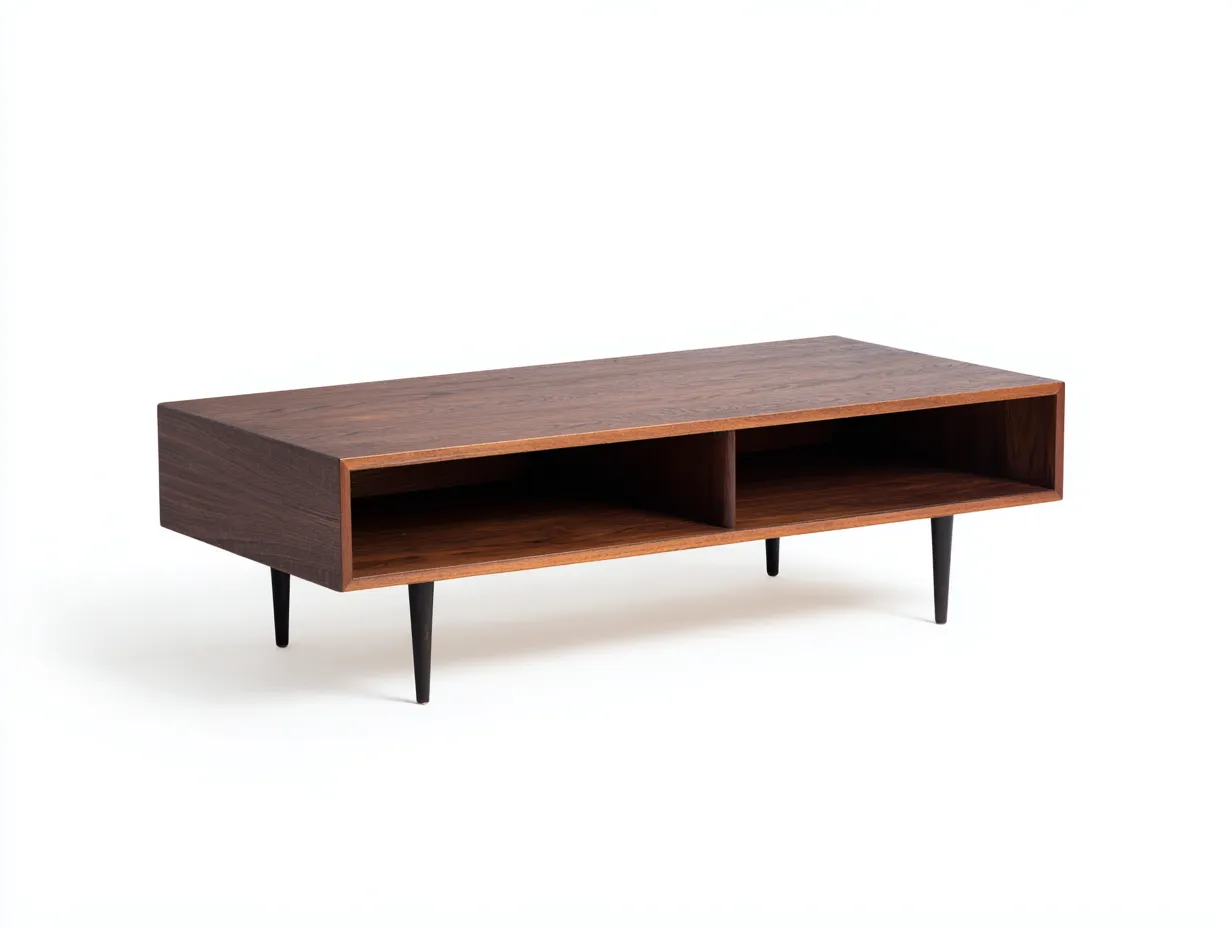 Mesa De Centro de madera 122x58x42 cm - nogal y negro - compartimentos abiertos para salón