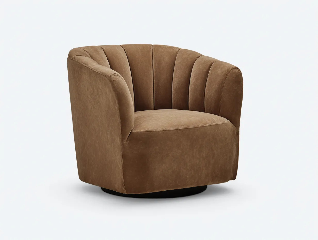 Sillón giratorio de terciopelo 98x93x84 cm - marrón chocolate - brazos cuadrados para salón
