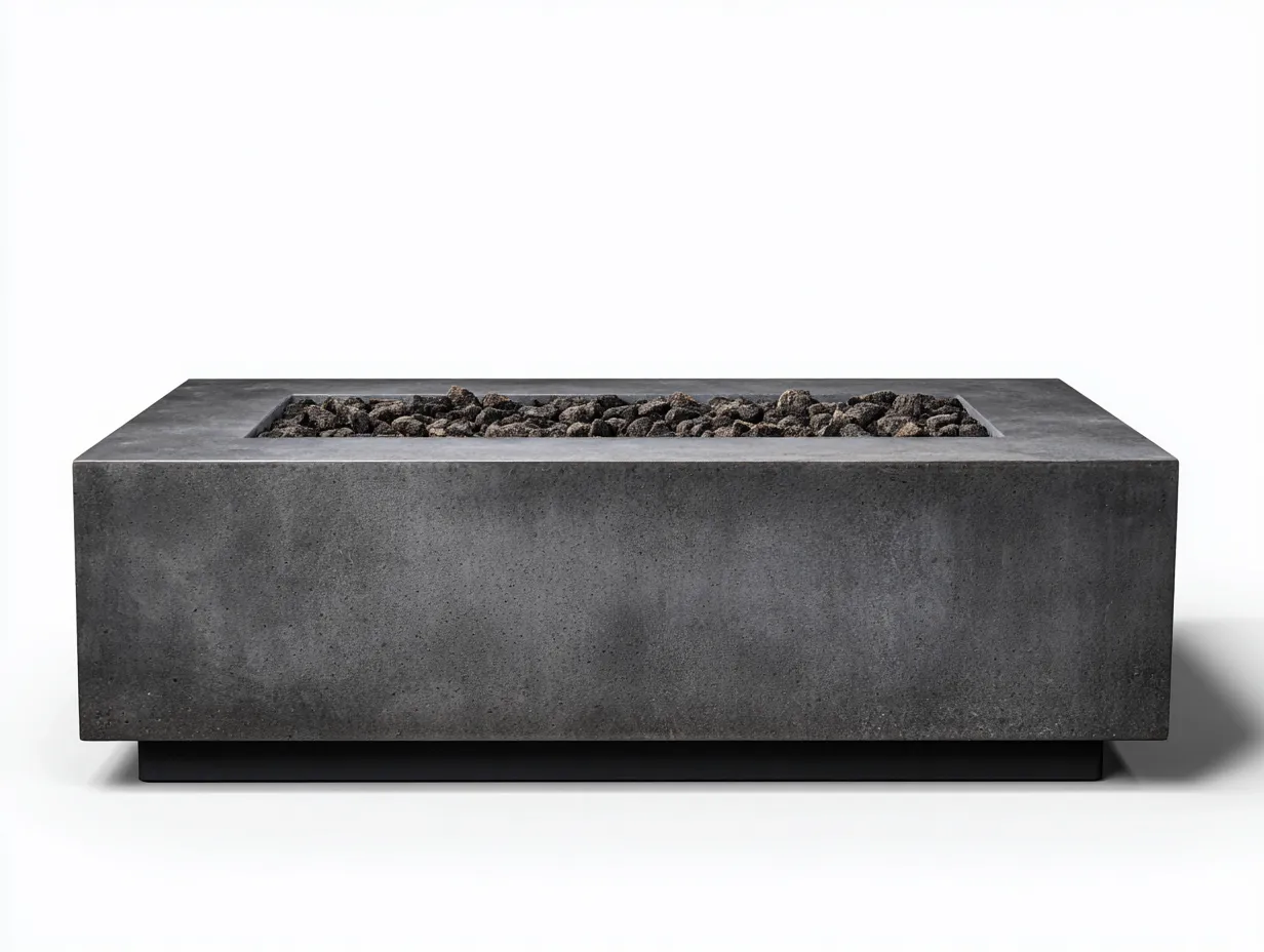 Brasero rectangular de metal efecto hormigón 154x62x40 cm - gris antracita - para exterior con cavidad central
