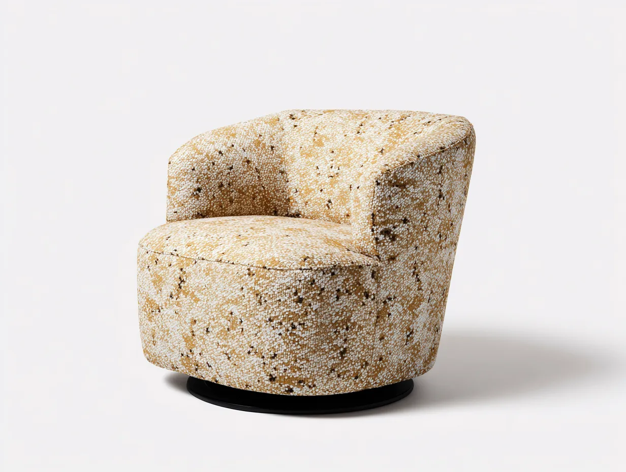 Sillón giratorio de tela texturizada 94x90x82 cm - beige crema - base baja para salón
