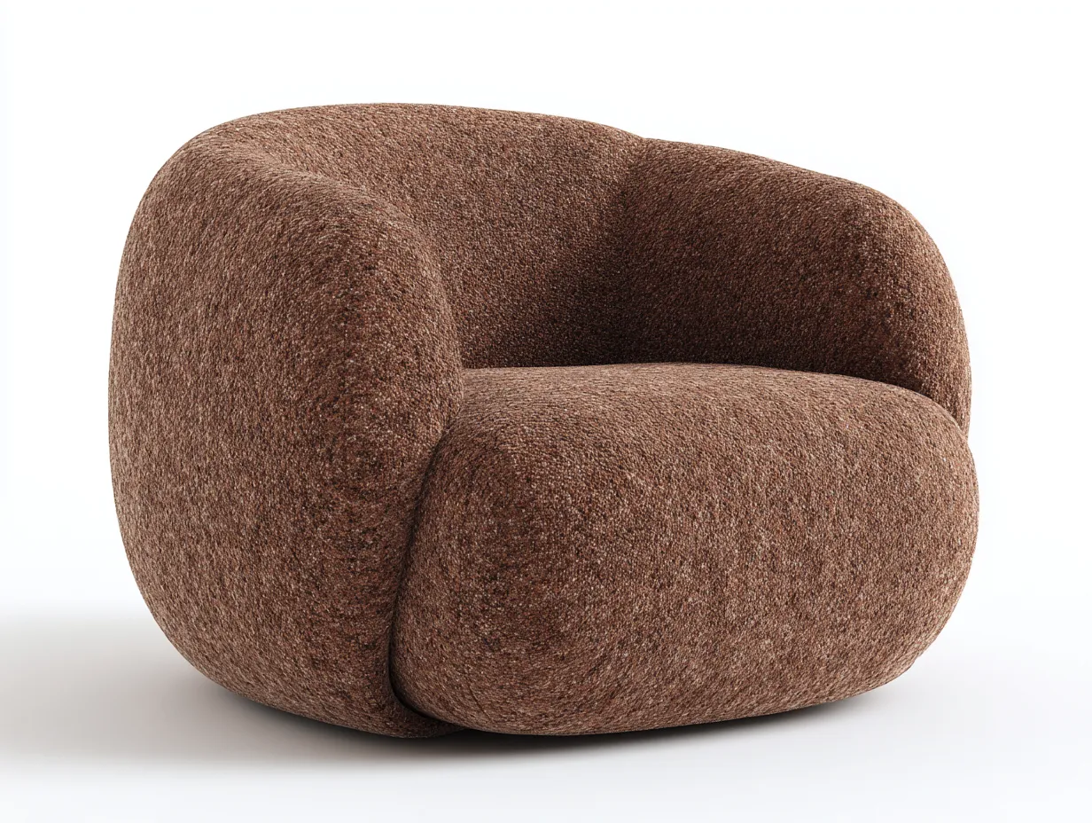 Sillón de tela bouclé 112x96x78 cm - marrón tostado - diseño envolvente para salón