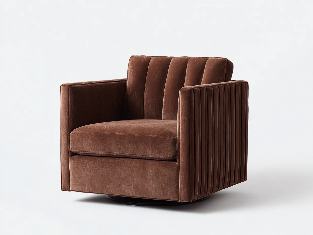 Sillón giratorio de terciopelo 95x90x82 cm - marrón tabaco - laterales acanalados para salón