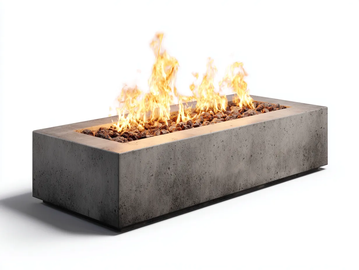 Brasero rectangular de exterior 158x60x42 cm - gris piedra - con cavidad superior alargada
