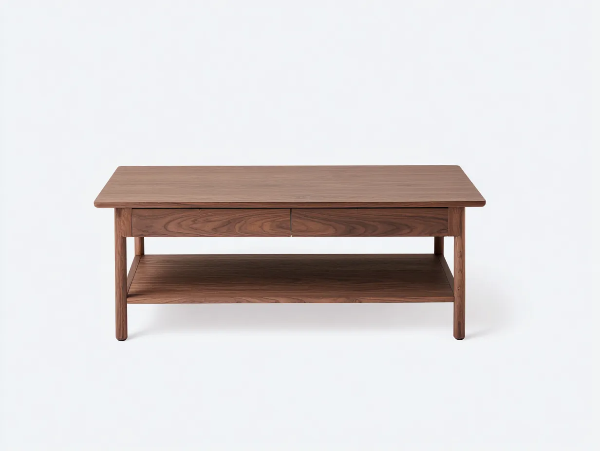 Mesa De Centro de madera 118x60x45 cm - nogal - dos cajones y balda para salón