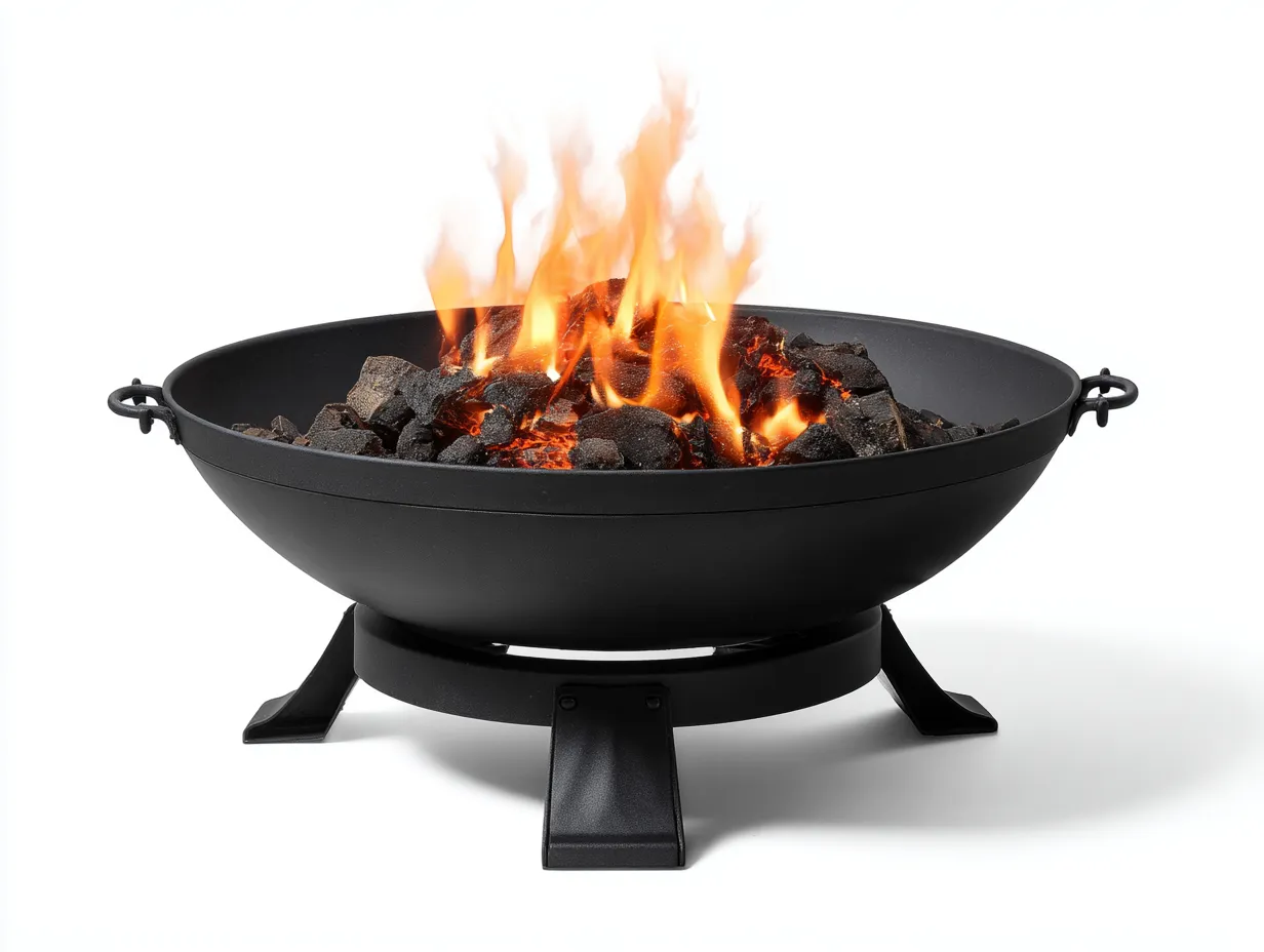 Brasero redondo de acero negro 88x88x41 cm - negro mate - para exterior con asas y soporte elevado