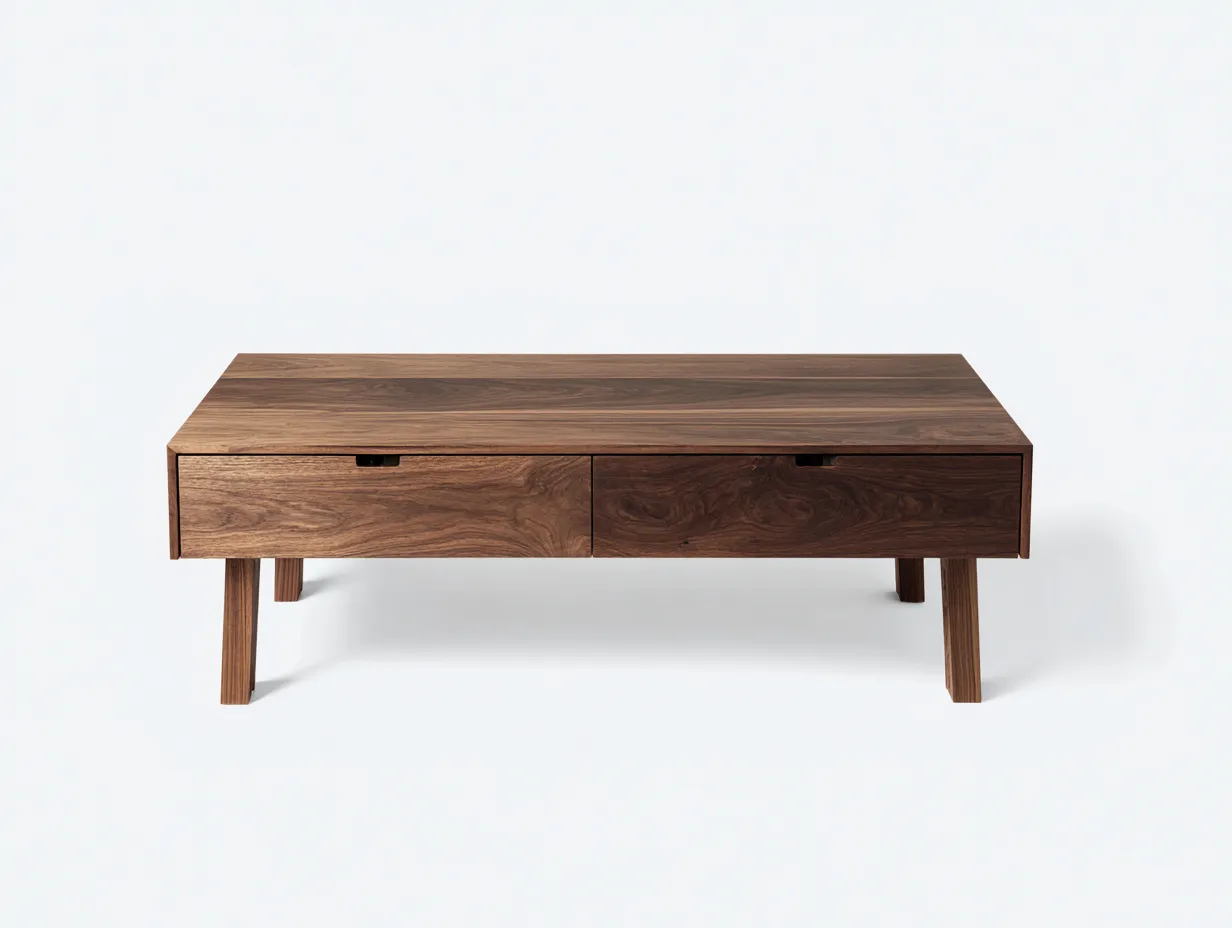 Mesa De Centro de madera 120x58x43 cm - nogal - dos cajones ocultos para salón moderno