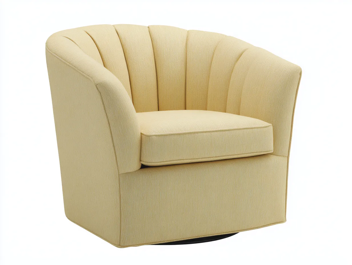 Sillón giratorio de tela 98x91x82 cm - amarillo mantequilla - respaldo acanalado para salón